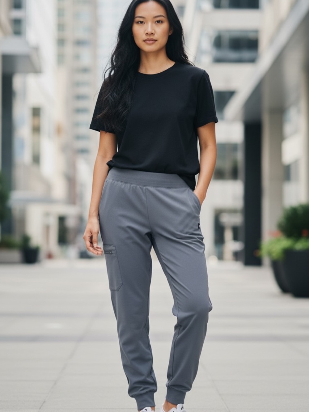 Jaanuu Women’s Gray Elastic-Waist Scrub Jogger Pants